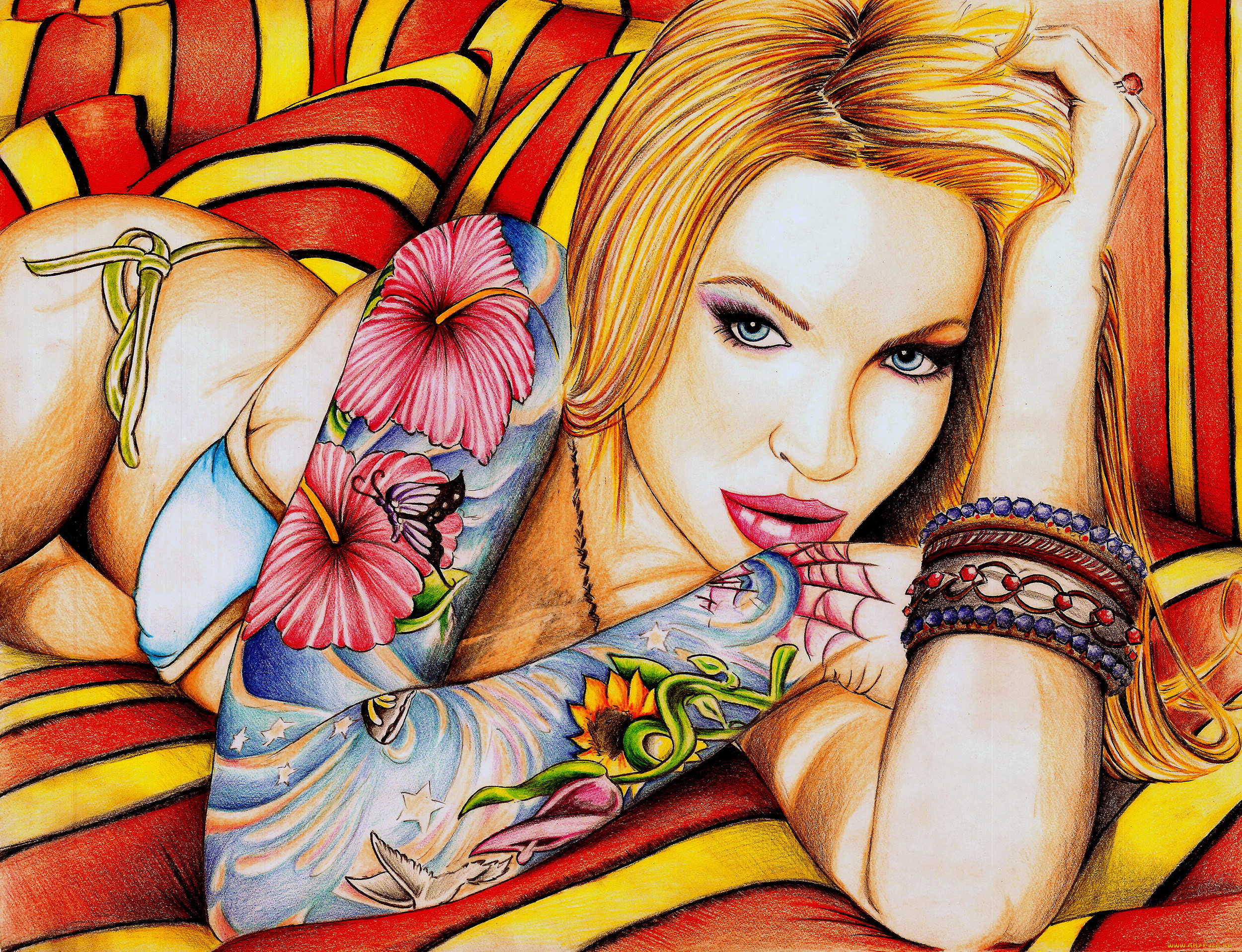 Иллюстрация девушка с татуировками
